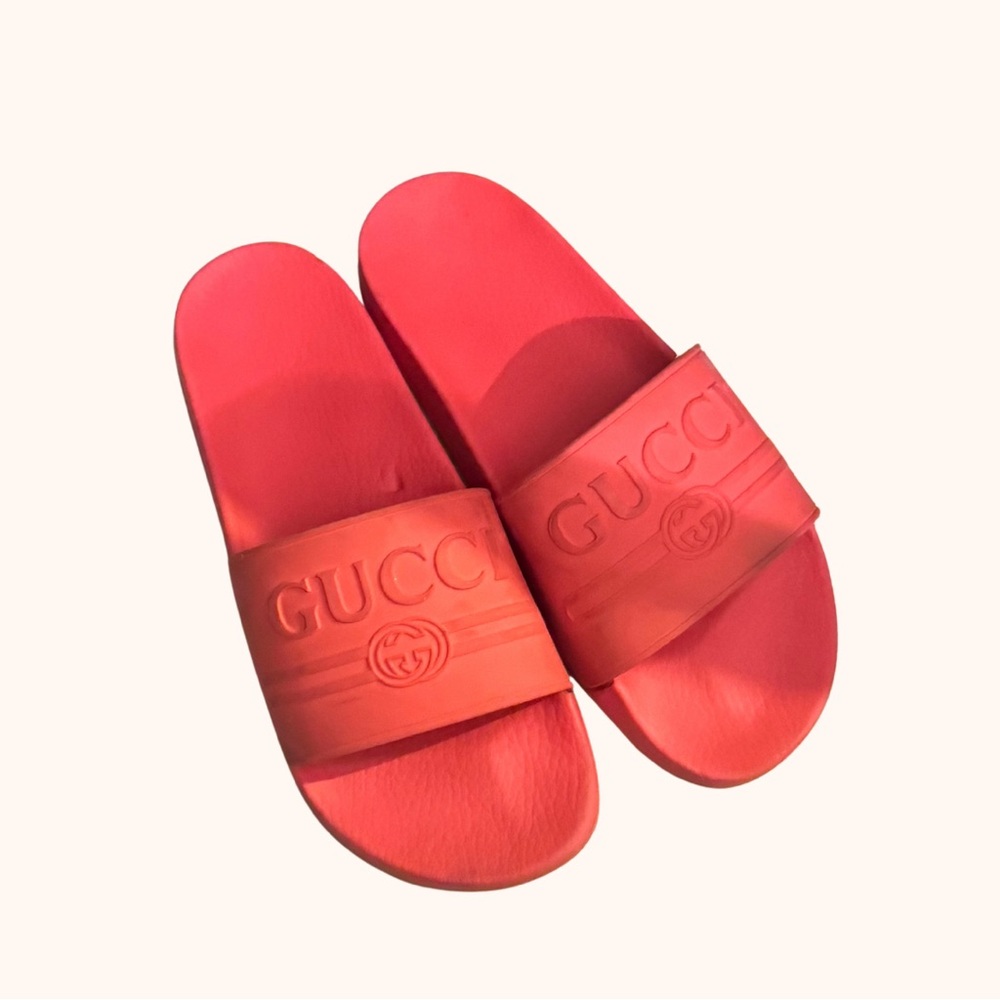 Gucci Rubber Vibrant Oragne Slide Sandals